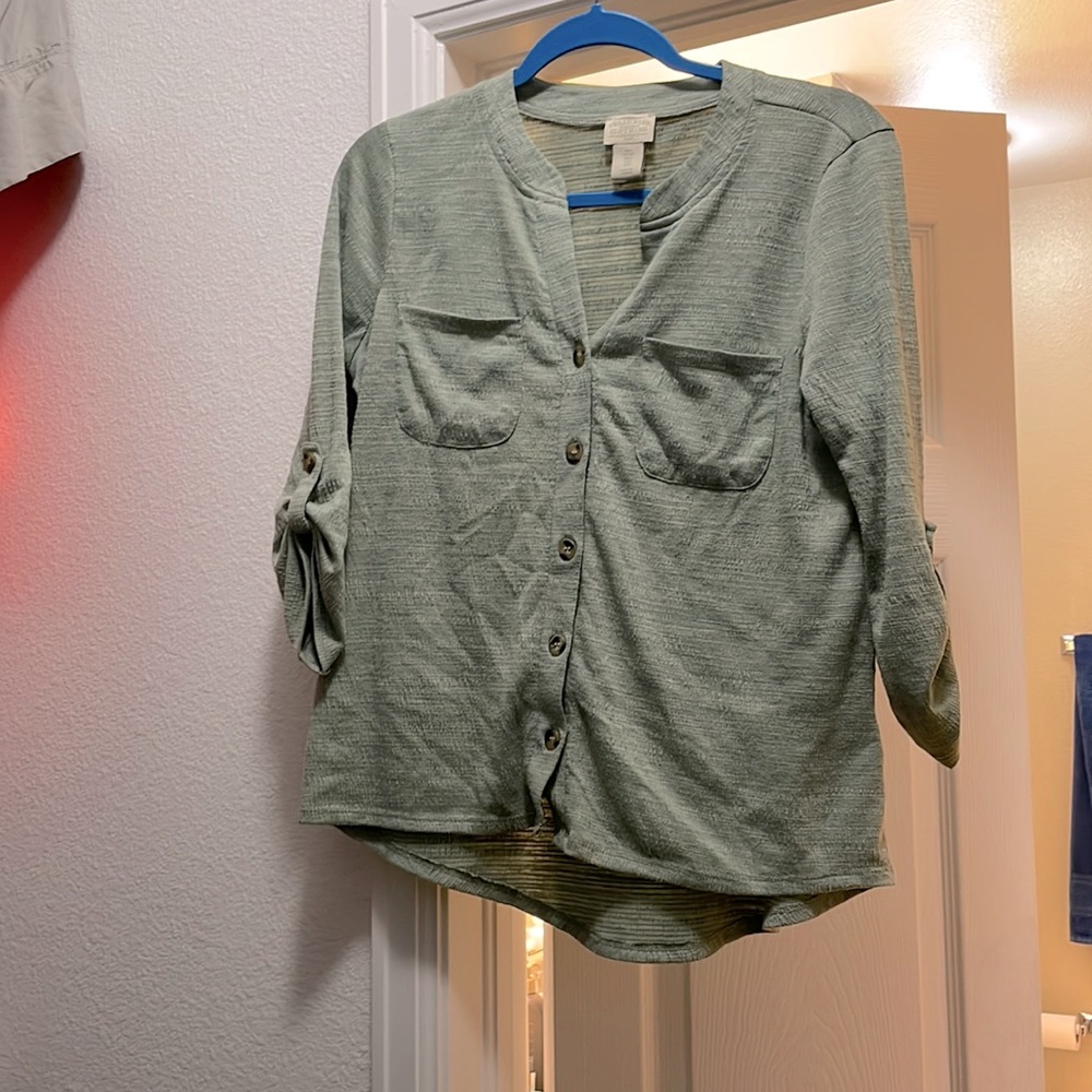 Telluride clothing company small green button up thermal shirt